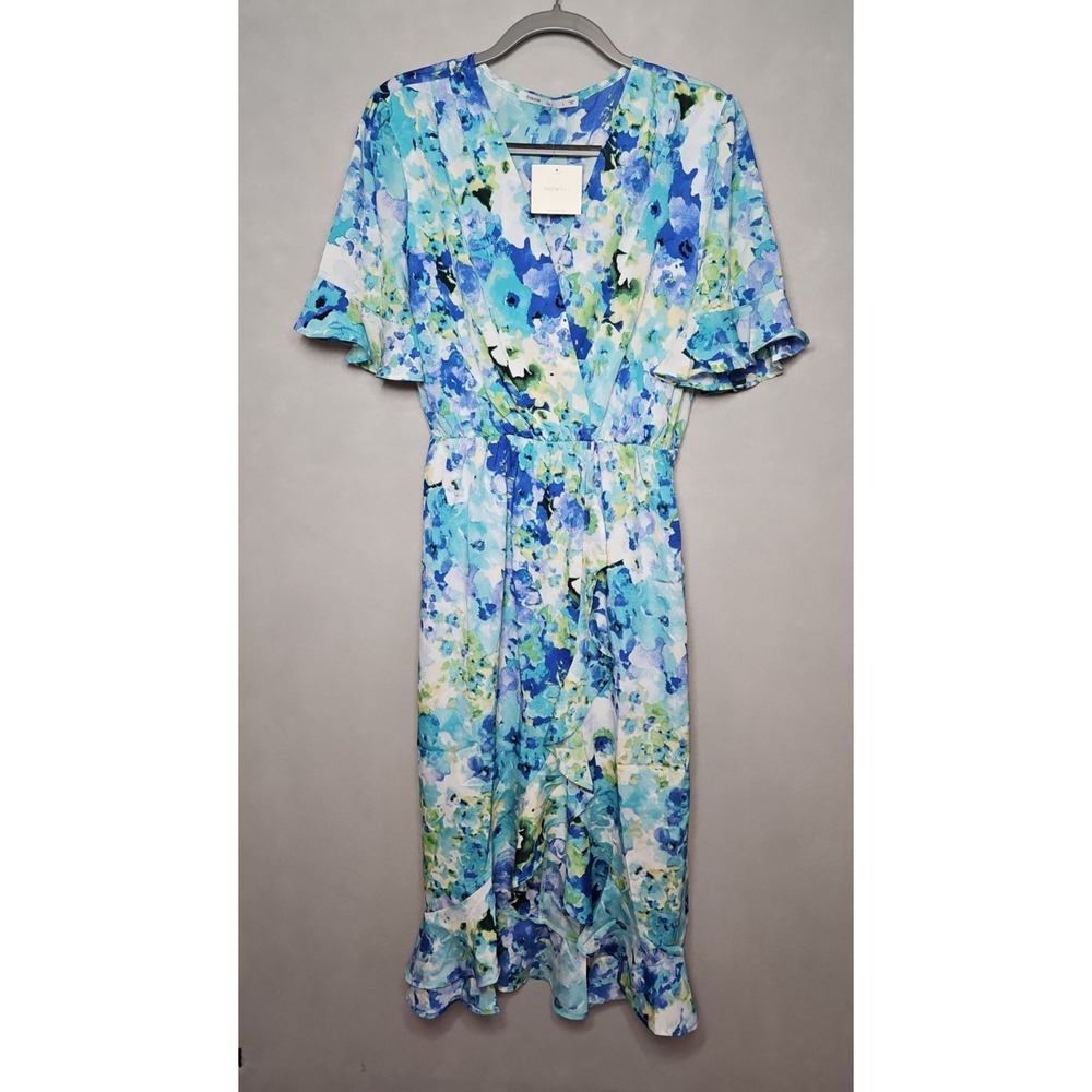 Fraiche By J Womens Blue Floral High Low Maxi Dress Size Large NWT
